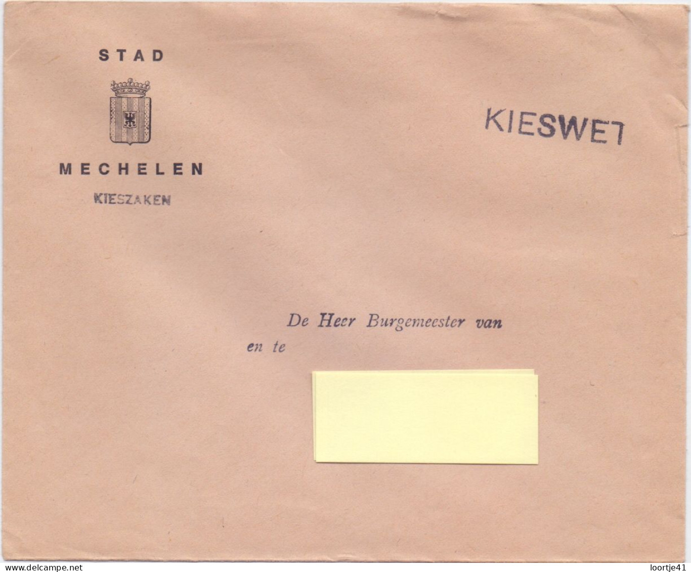 Omslag Enveloppe - Gemeentebestuur Mechelen - - Briefe