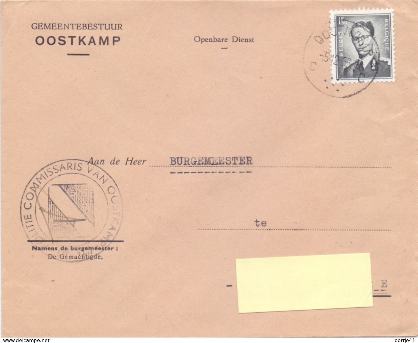 Omslag Enveloppe - Gemeentebestuur Oostkamp - 1963 - Briefe