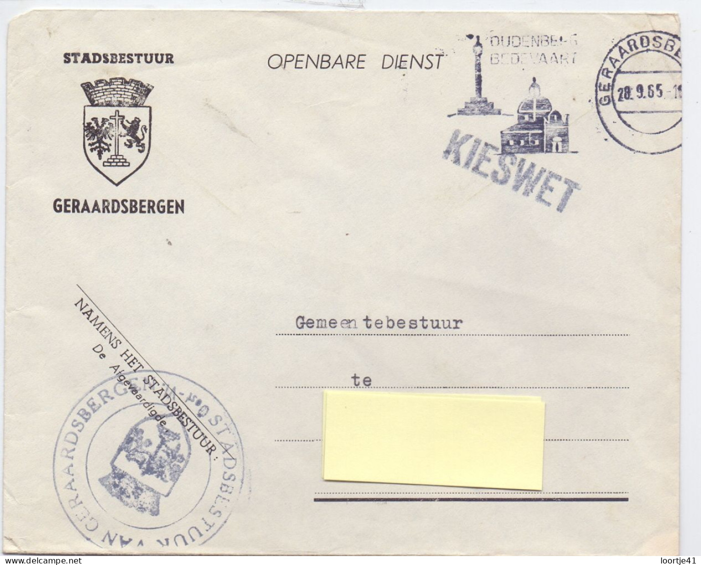 Omslag Enveloppe - Stadsbestuur Geraardsbergen - 1965 - Covers