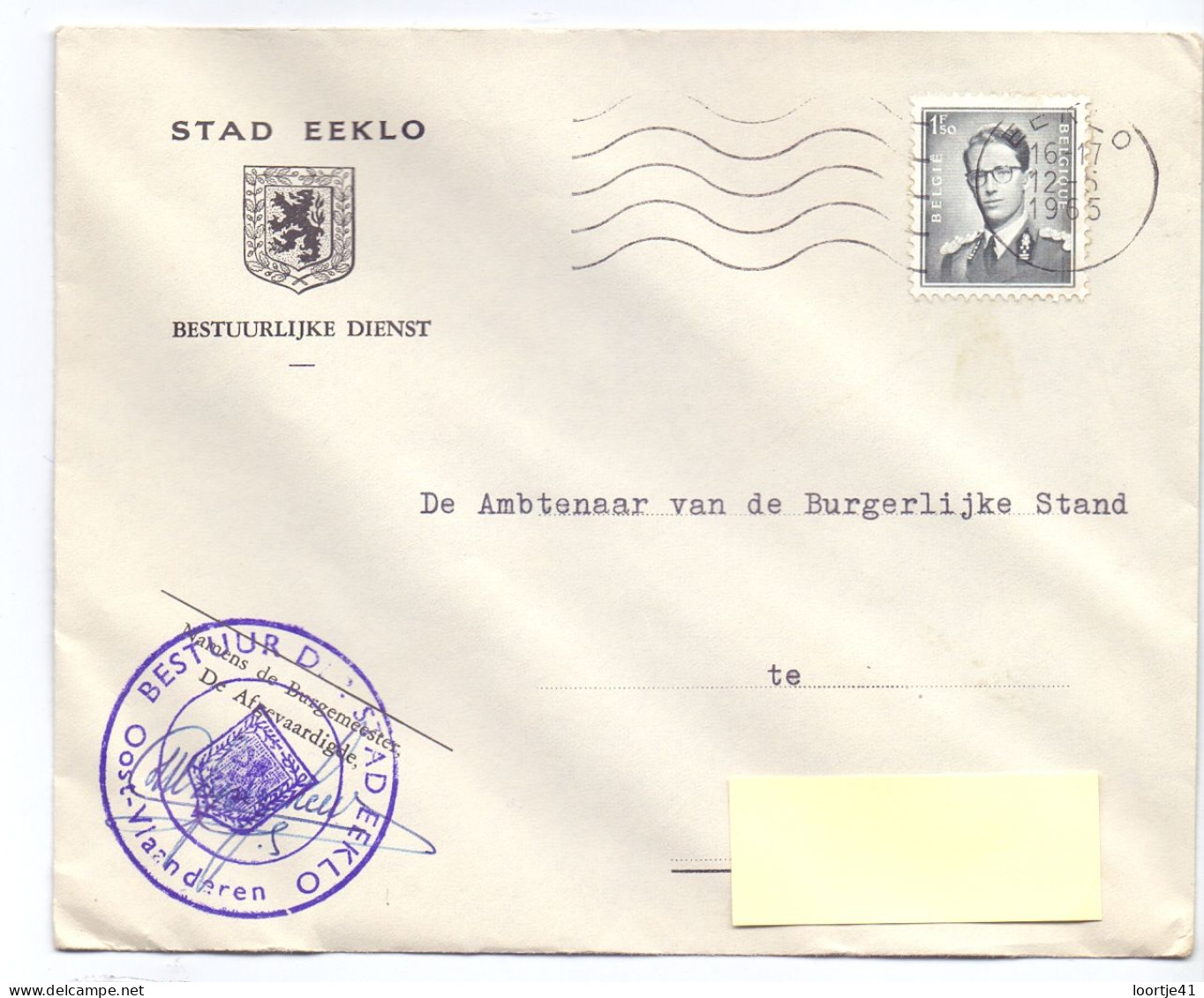 Omslag Enveloppe - Stad Eeklo 1965 - Enveloppes