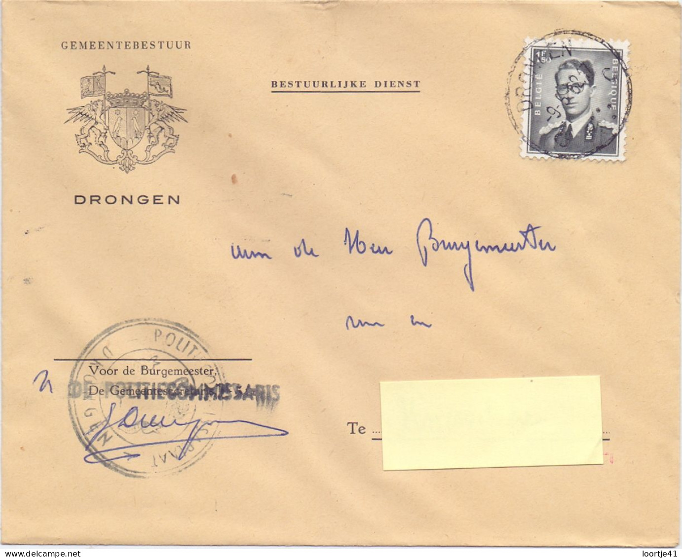 Omslag Enveloppe - Gemeentebestuur Drongen 1962 - Briefe