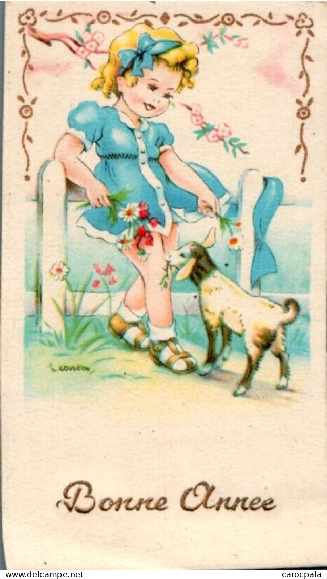 Carte 1950 Signée Gougeon : Bonne Année , Fillette , Chèvre - Gougeon