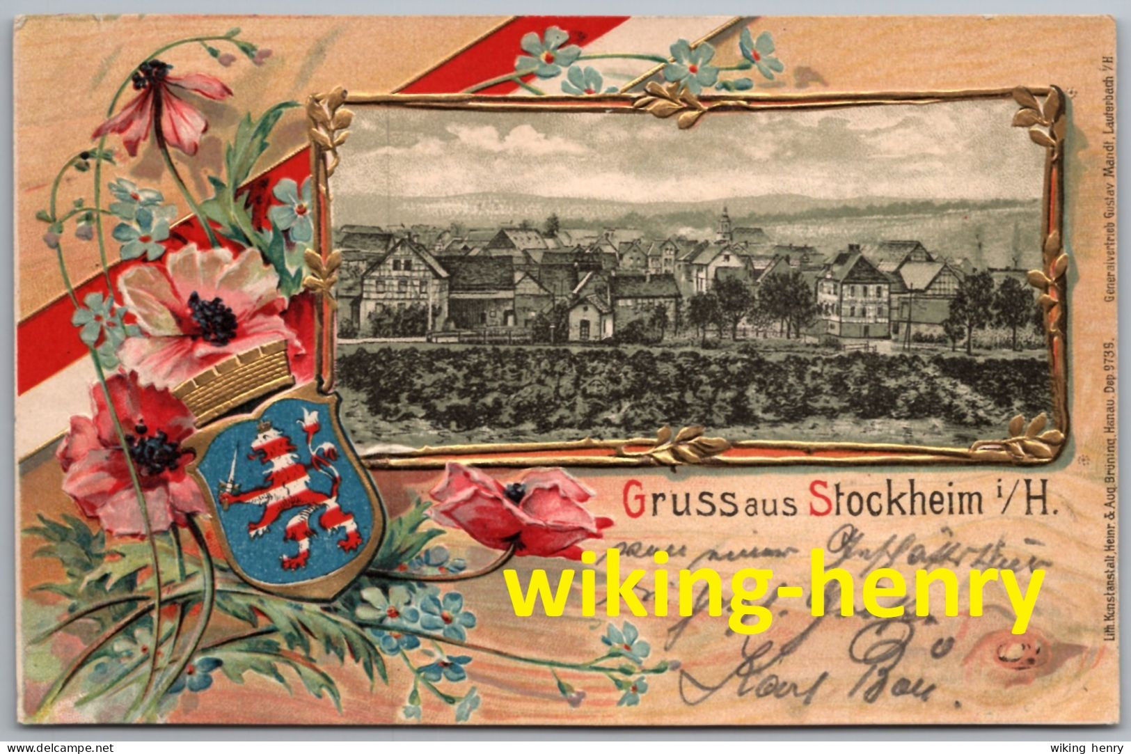 Glauburg Stockheim - Litho Wappen Prägekarte Mit Ortsansicht - Bahnpost 1901 Giessen - Gelnhausen Zug 512 - Wetterau - Kreis