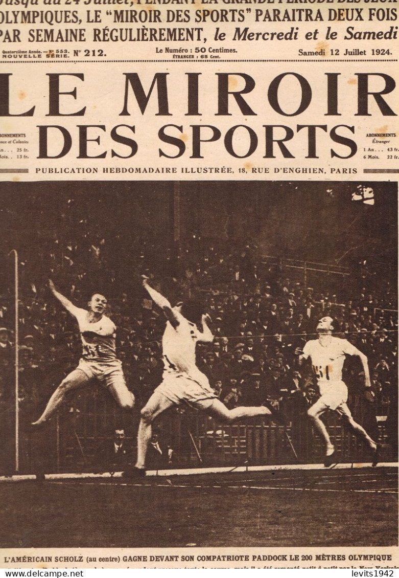 JEUX OLYMPIQUES 1924  - ATHLETISME - REVUE - MIROIR DES SPORTS - 12-07-1924 - CYCLISME - TOUR DE FRANCE - - Autres & Non Classés