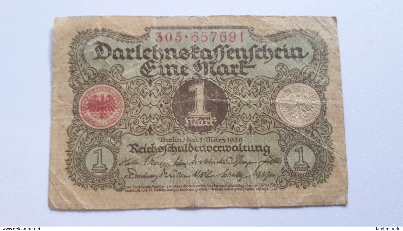 ALLEMAGNE GERMANY DEUTSCHLAND DARLEHNSKASSENSCHEIN 1 MARK 1920-03-01 1 MARS 1920 P-58a.3 - Administración De La Deuda