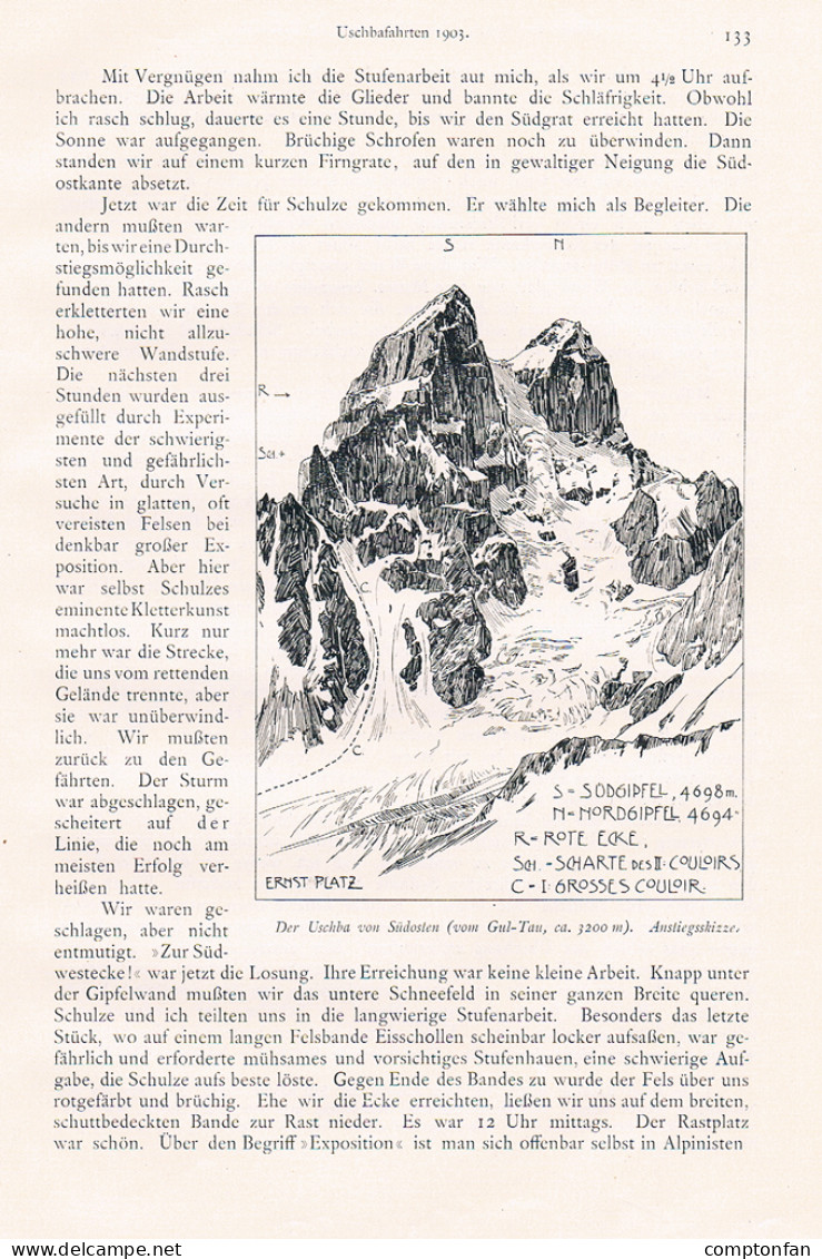 663 Heinz Von Ficker Uschba Kaukasus Georgien Artikel Von 1904 !! - Autres & Non Classés