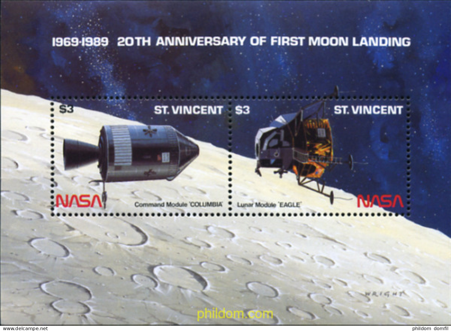 360145 MNH SAN VICENTE 1989 20 ANIVERSARIO DEL PRIMER HOMBRE EN LA LUNA - St.Vincent (1979-...)