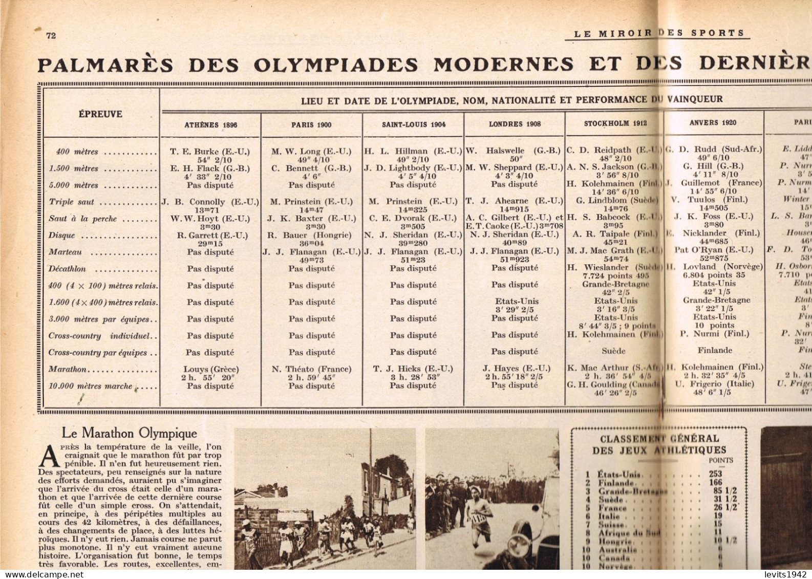 JEUX OLYMPIQUES 1924  - ATHLETISME - REVUE - MIROIR DES SPORTS - 16-07-1924 - CYCLISME - TOUR DE FRANCE - - Autres & Non Classés