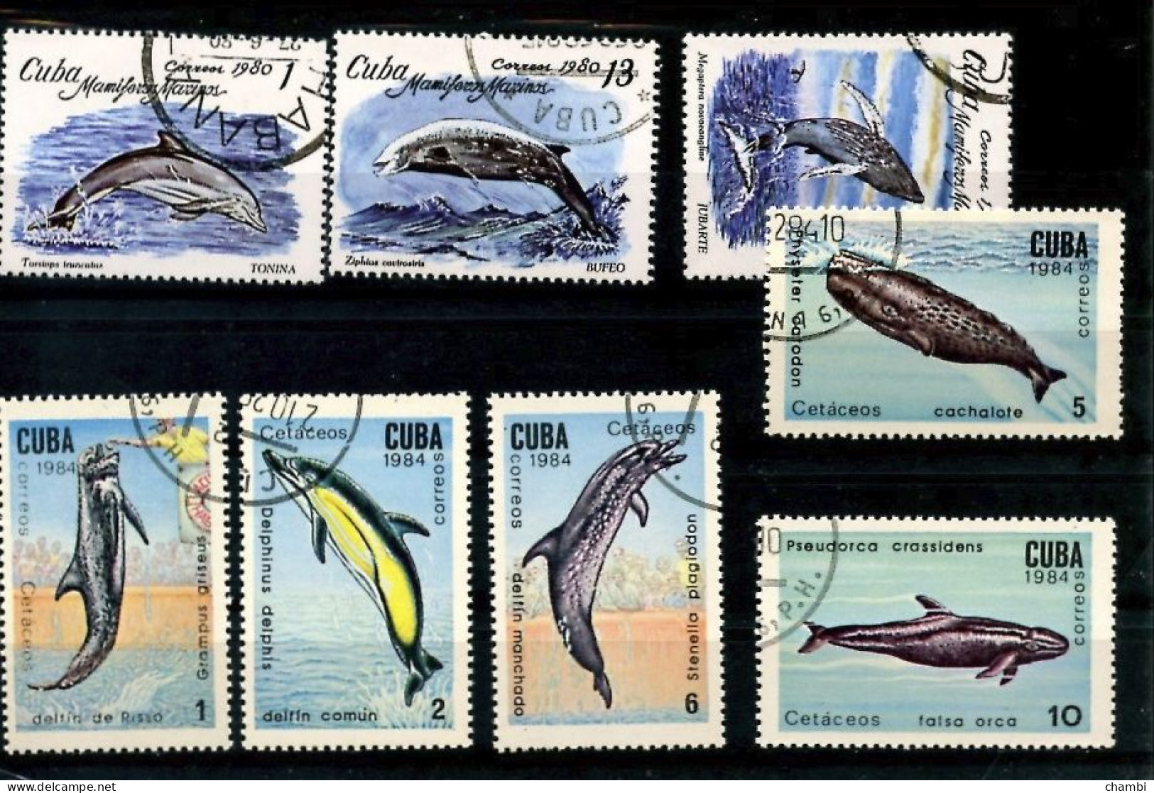 Cuba 8 Timbres Oblitérés Faune Marine Baleines - Collections, Lots & Series