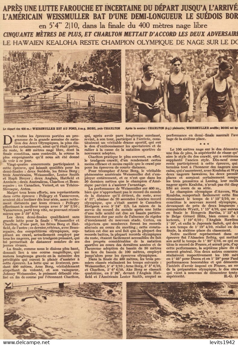JEUX OLYMPIQUES 1924  - NATATION  - REVUE - MIROIR DES SPORTS - 23-07-1924 - CYCLISME - TOUR DE FRANCE - - Other & Unclassified