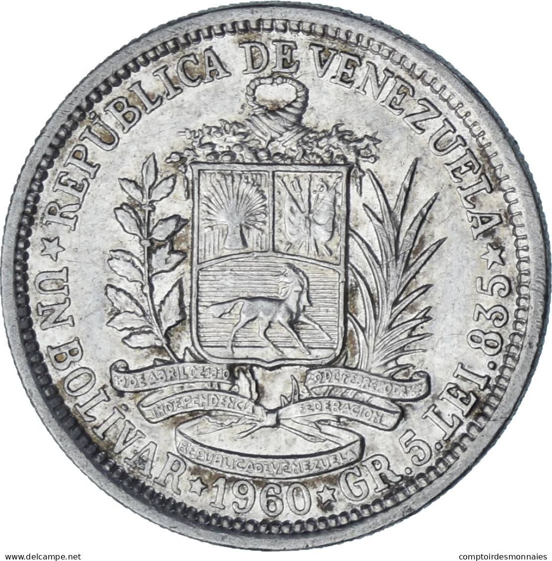 Monnaie, Venezuela, Bolivar, 1960, TTB+, Argent, KM:37a - Venezuela
