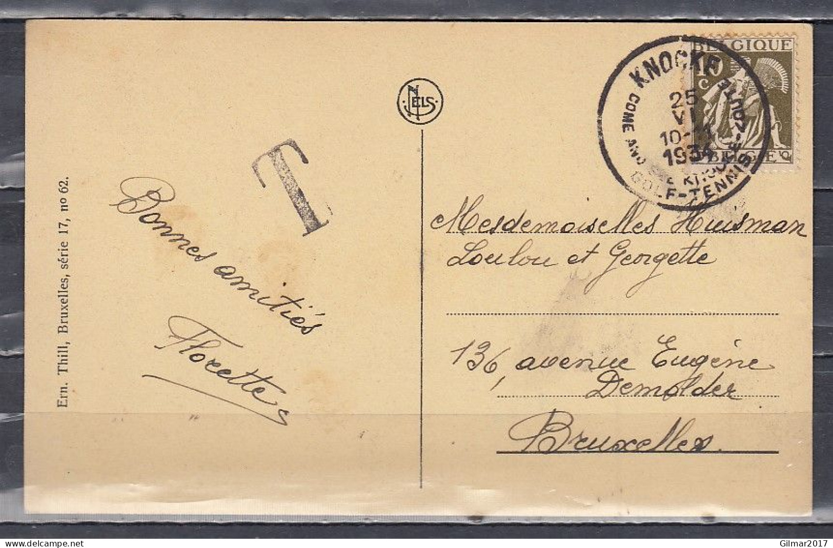 Postkaart Van Knocke Naar Bruxelles Met Taksstempel - 1932 Cérès Et Mercure