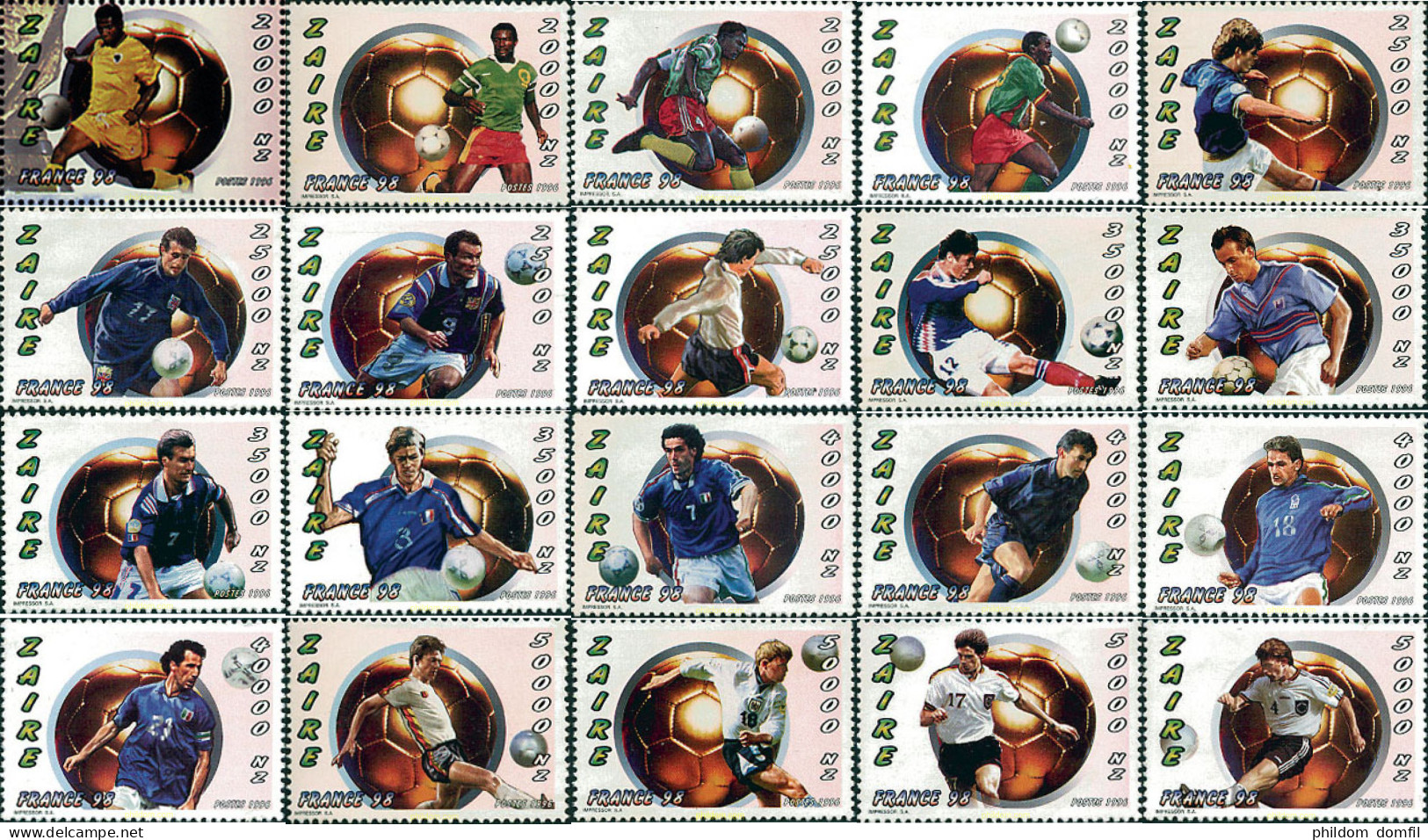 645679 MNH ZAIRE 1996 COPA DEL MUNDO DE FUTBOL. FRANCIA-98 - Unused Stamps