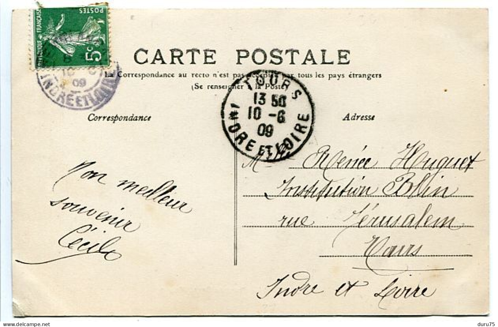 CPA Voyagé 1909 - SEMBLANÇAY Etang Du Grand Moulin ( Moulin Où J'ai Passé Mon Enfance !) Ed. J. Baveux Semblançay - Semblançay