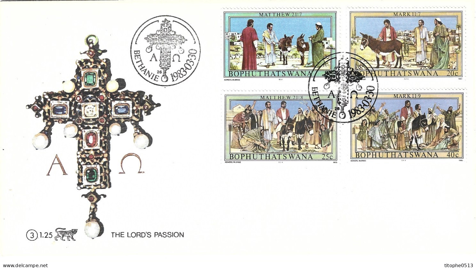 BOPHUTHATSWANA. N°104-7 Sur Enveloppe 1er Jour (FDC) De 1983. Pâques/La Passion De Jésus-Christ/Ane. - Donkeys