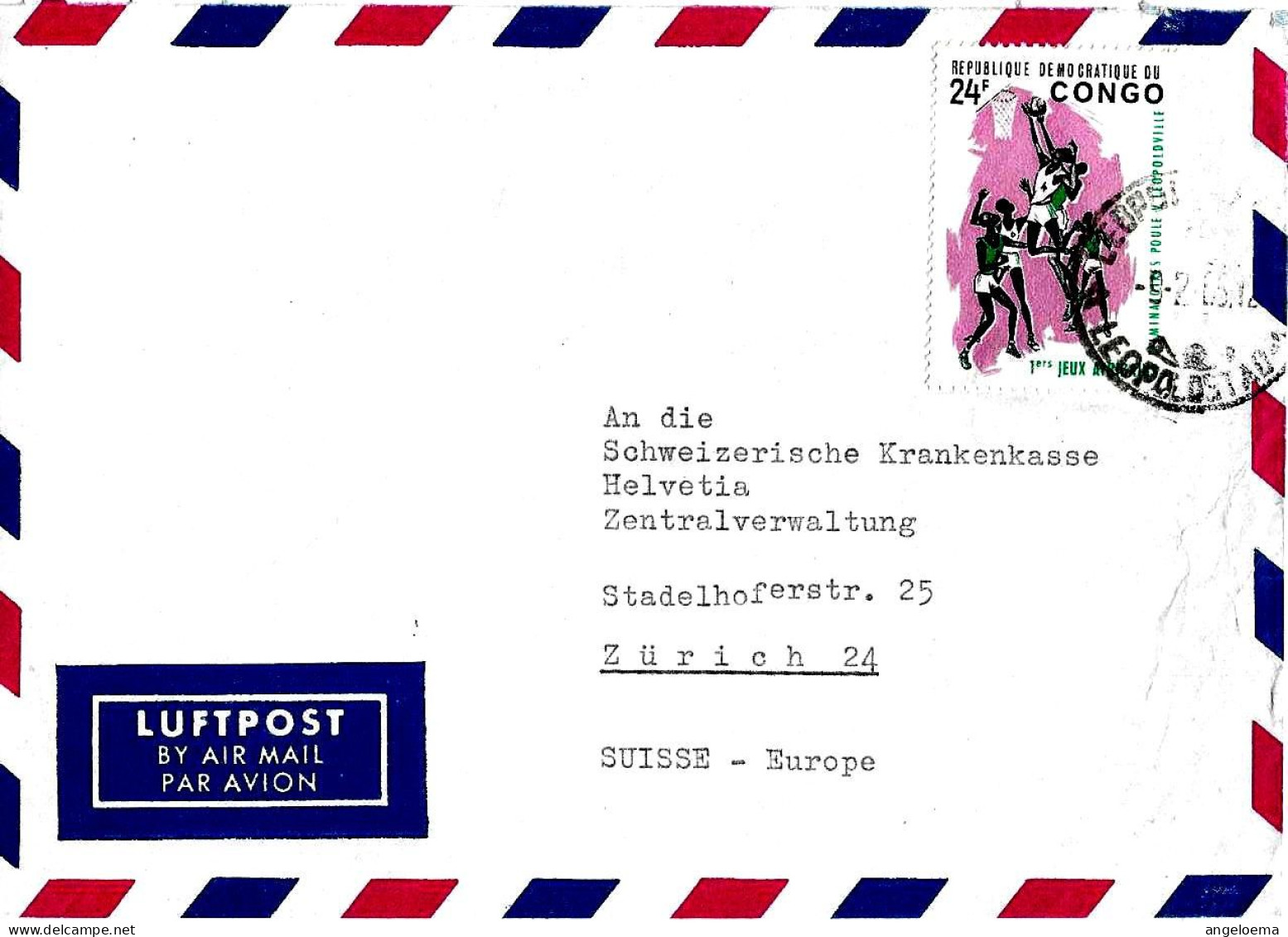 CONGO - 1965 LEOPOLDSTAD (oggi Kinshasa) Lettera Per Svizzera Con Franc. Eliminatorie 1^ Giochi Africani (basket) - 6924 - Briefe U. Dokumente