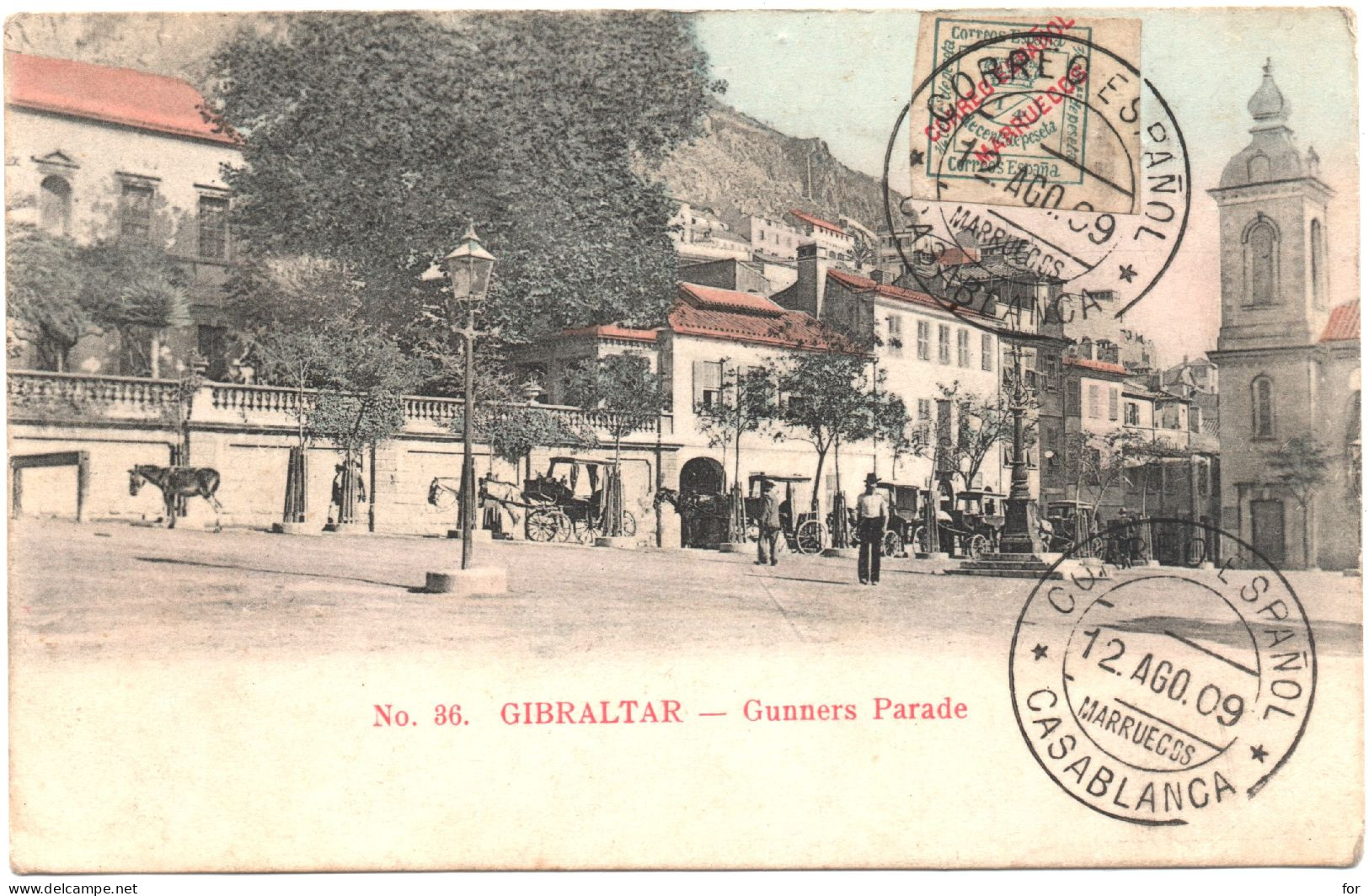 GIBRALTAR : Gunners Parade : Animée - Attelage Chevaux : Colorisée : 1909 - Gibraltar