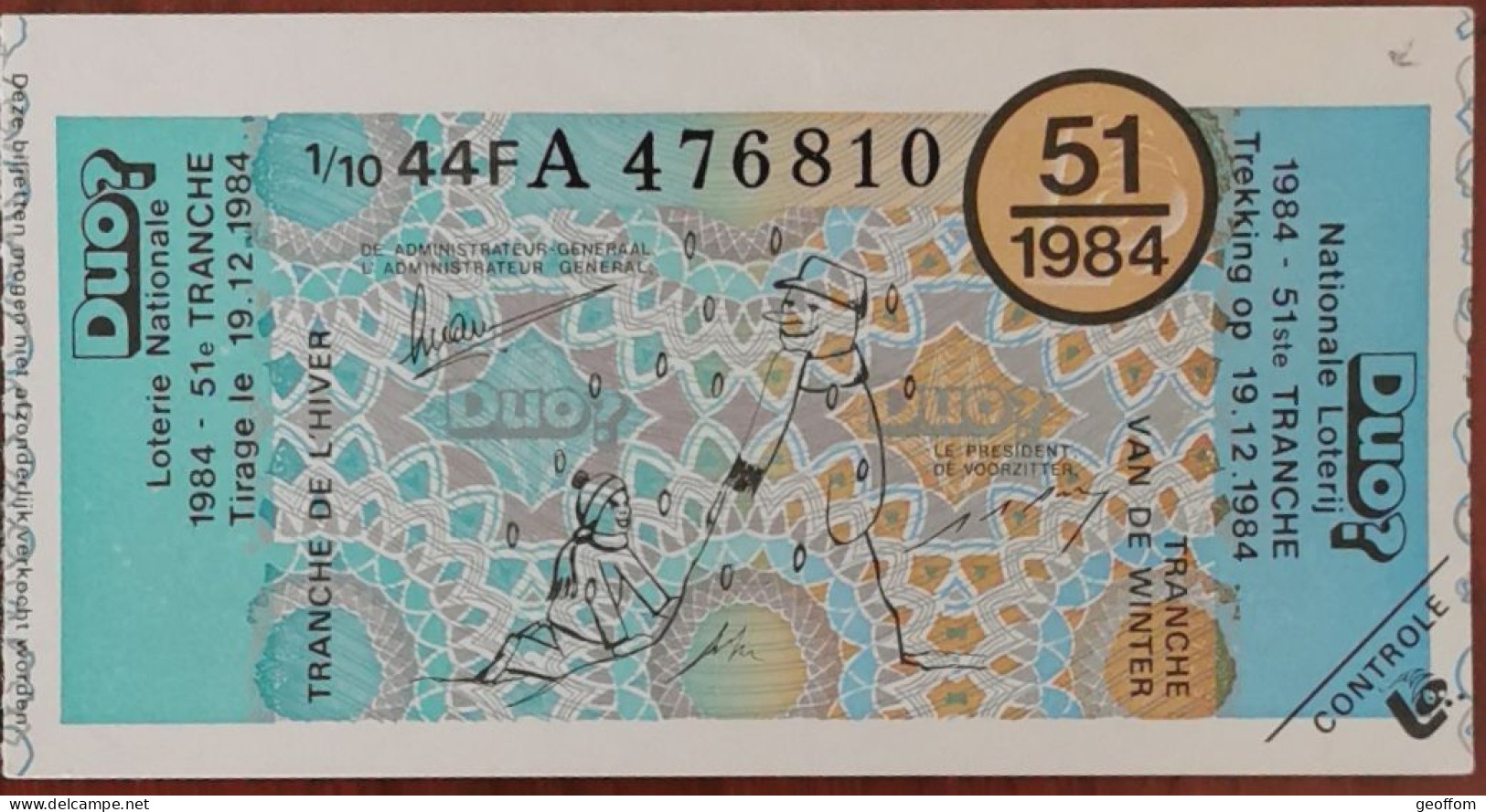 Billet De Loterie Nationale Belgique 1984 51e Tranche De L'Hiver - 19-12-1984 - Billetes De Lotería