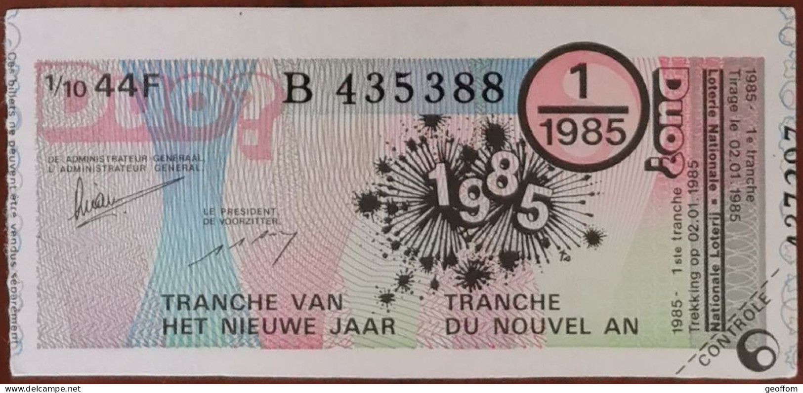 Billet De Loterie Nationale Belgique 1985 1er Tranche Du Jour De L'An - 2-1-1985 - Billetes De Lotería