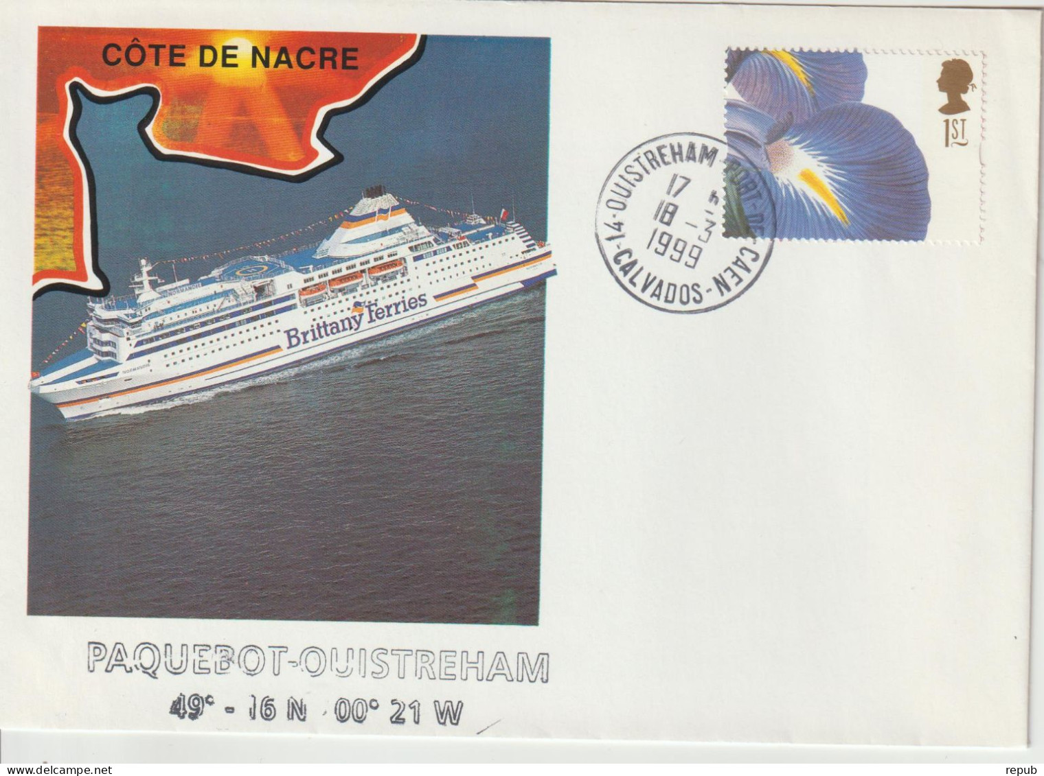 Paquebot Ouistreham Avec Timbre Anglais Oblitération Ouistreham Port De Caen 1999 - Poste Maritime