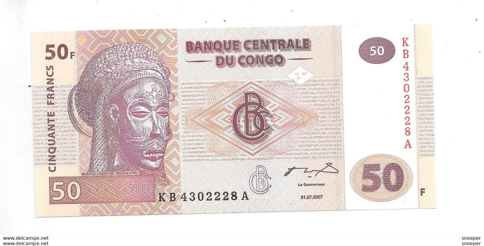 *congo Democratic Republic 50 Francs  2007  Km 97  Unc - République Démocratique Du Congo & Zaïre