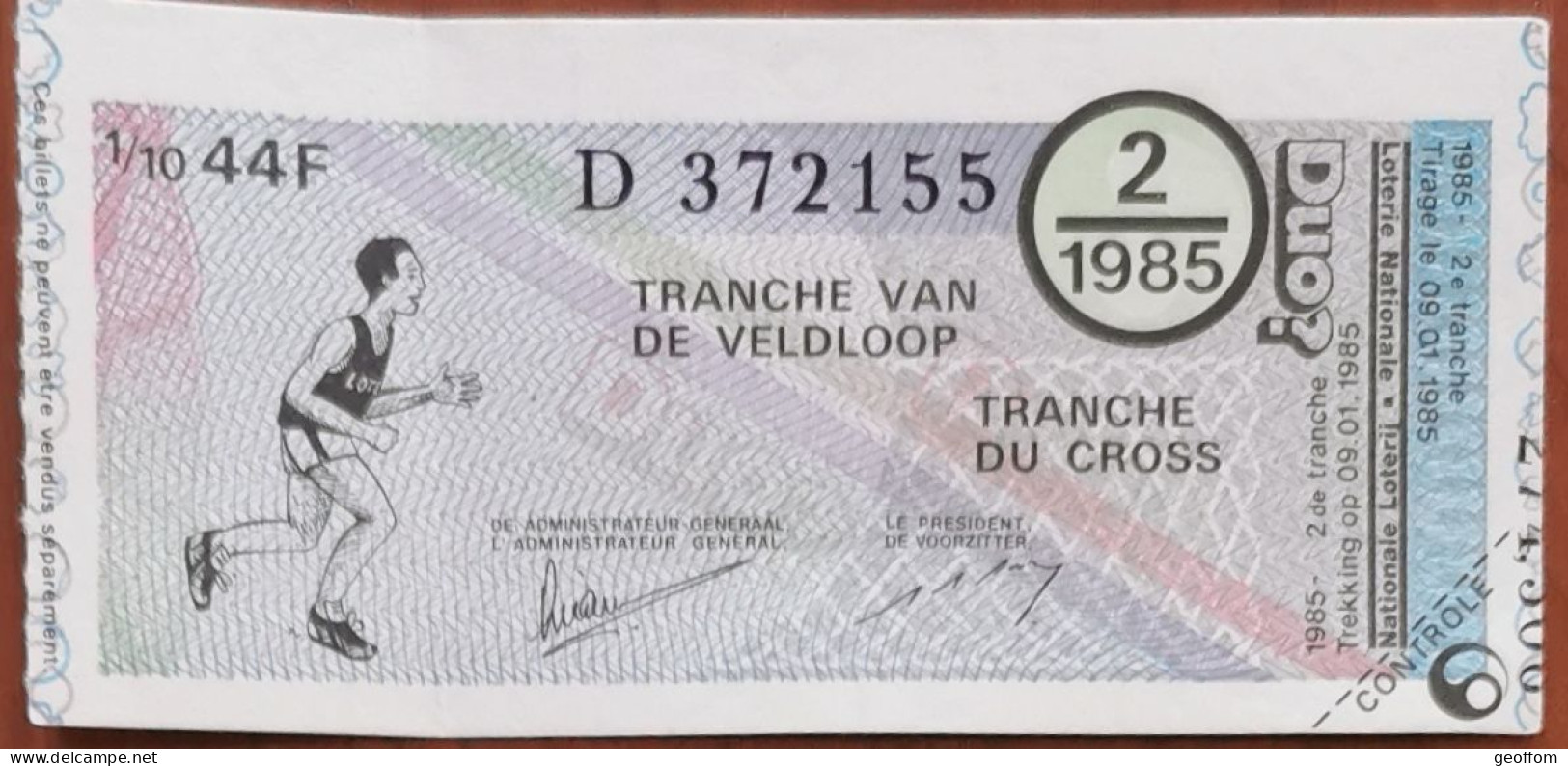 Billet De Loterie Nationale Belgique 1985 2e Tranche Du Cross - 9-1-1985 - Billetes De Lotería