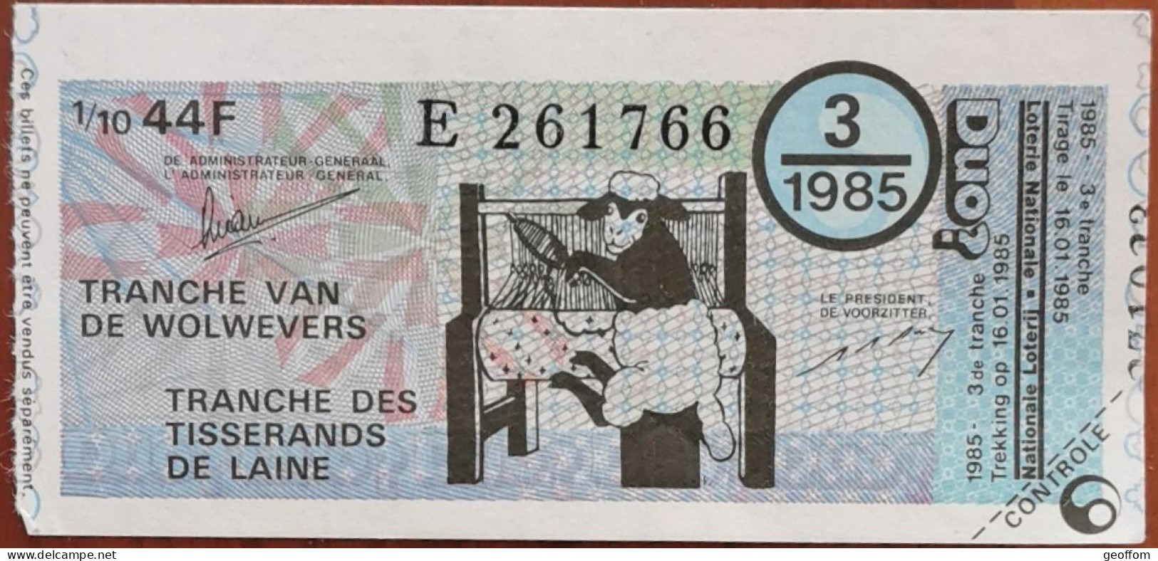 Billet De Loterie Nationale Belgique 1985 3e Tranche Des Tisserands De Laine - 16-1-1985 - Billetes De Lotería
