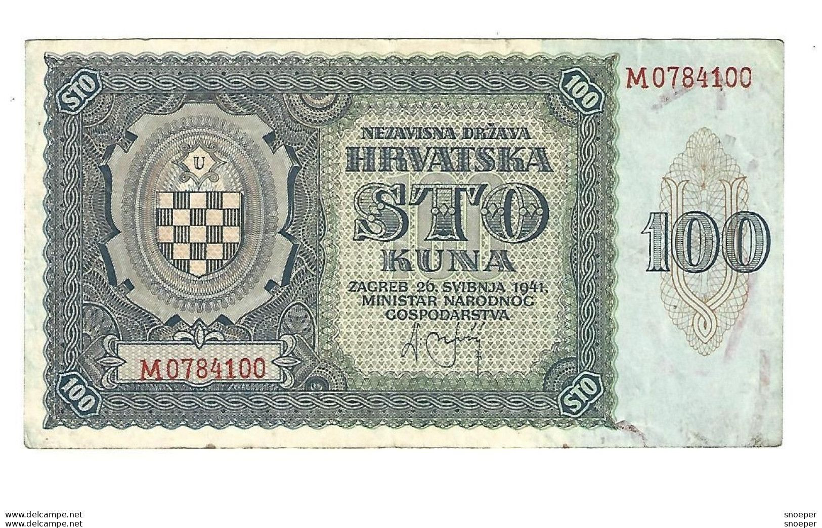 *croatia  100 Kuna 1941  2 - Croatie