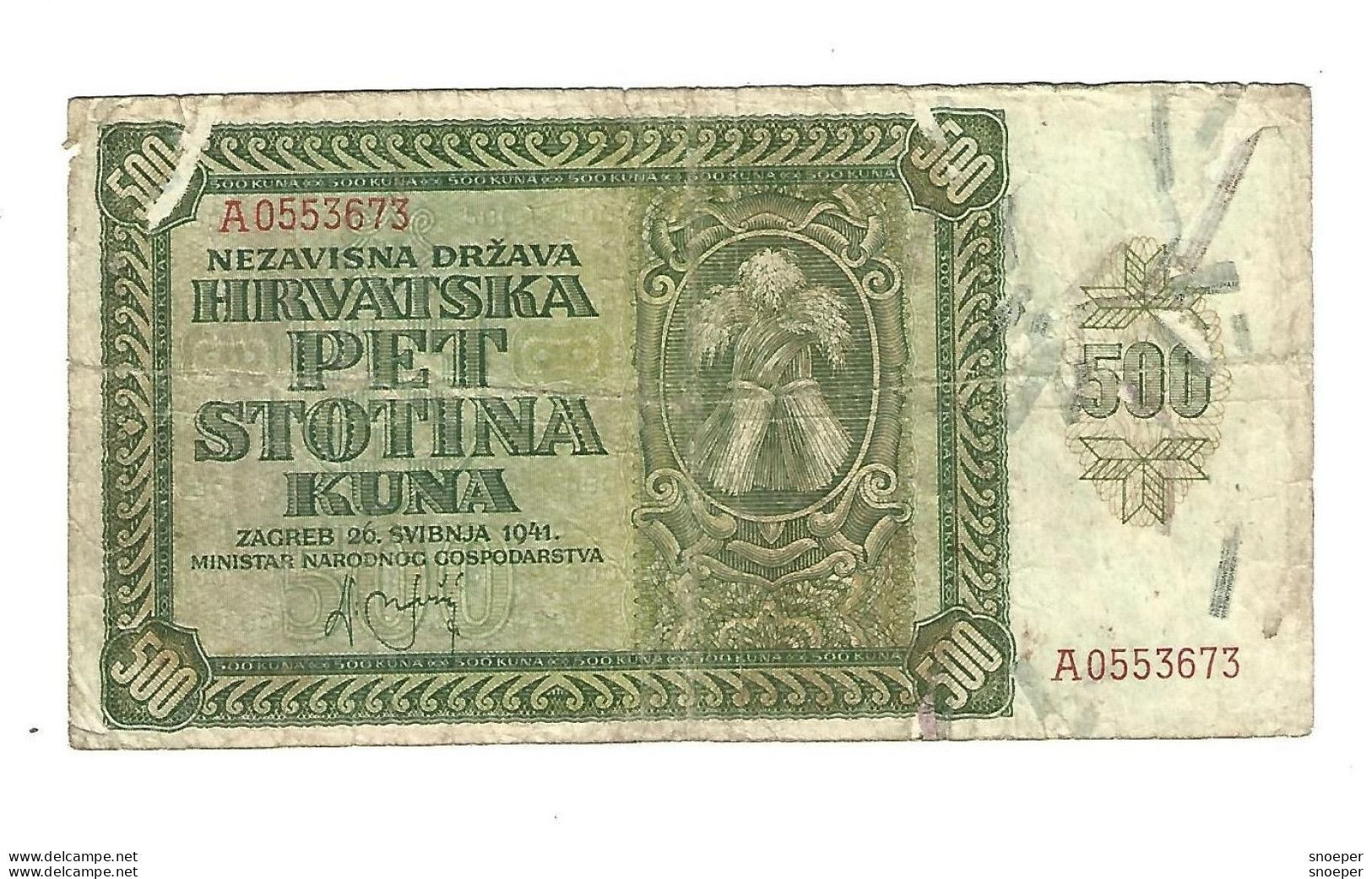 *croatia  500 Kuna 1941  3 - Croatia