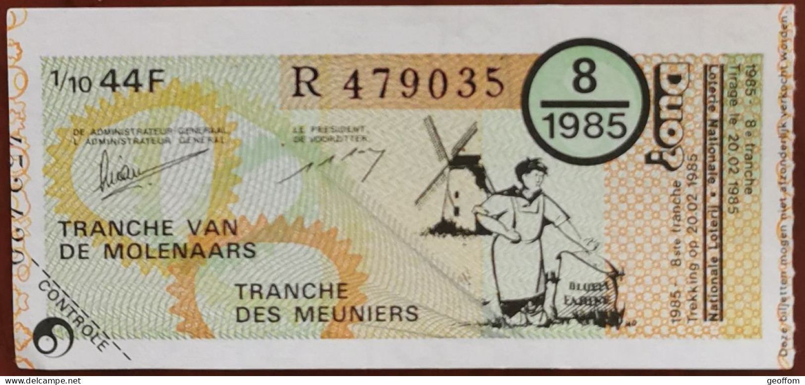 Billet De Loterie Nationale Belgique 1985 8e Tranche Des Meuniers - 20-2-1985 - Billetes De Lotería