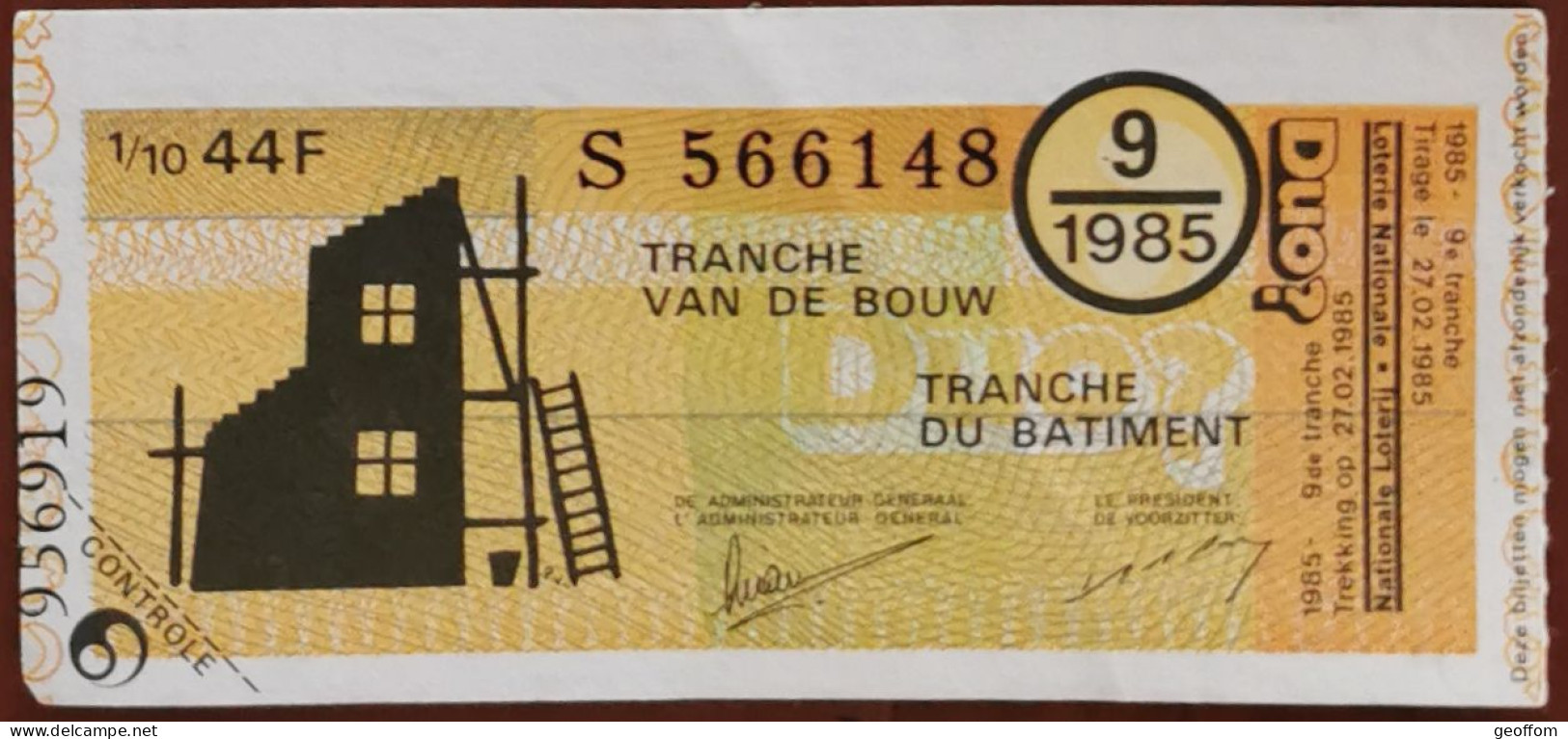 Billet De Loterie Nationale Belgique 1985 9e Tranche Du Bâtiment - 27-2-1985 - Billetes De Lotería