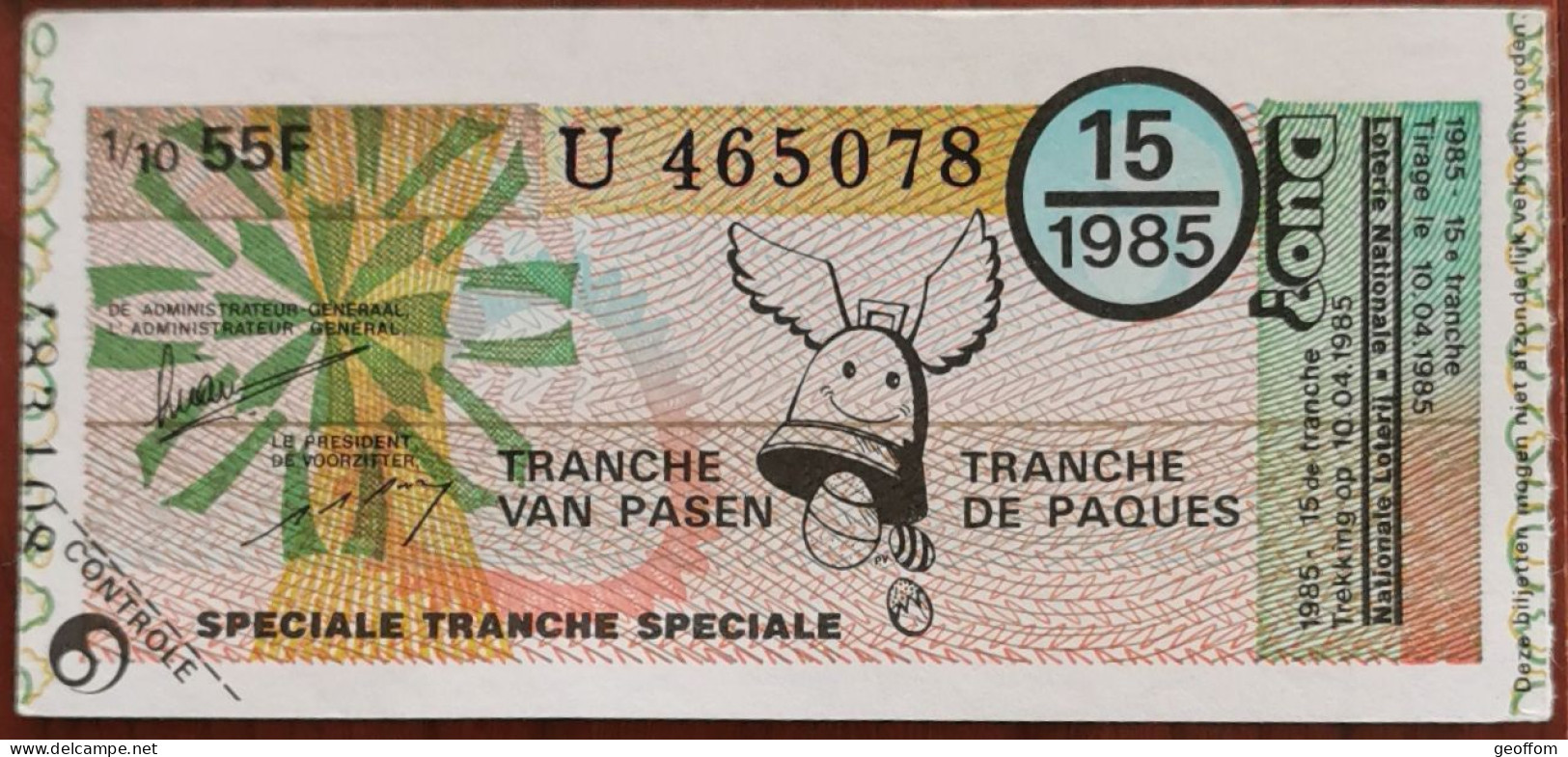 Billet De Loterie Nationale Belgique 1985 15e Tranche Spéciale De Pâques - 10-4-1985 - Billetes De Lotería