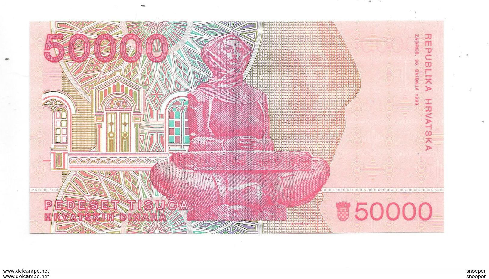 *croatia 50000 Dinara 1993 Km 26 Unc - Croatie