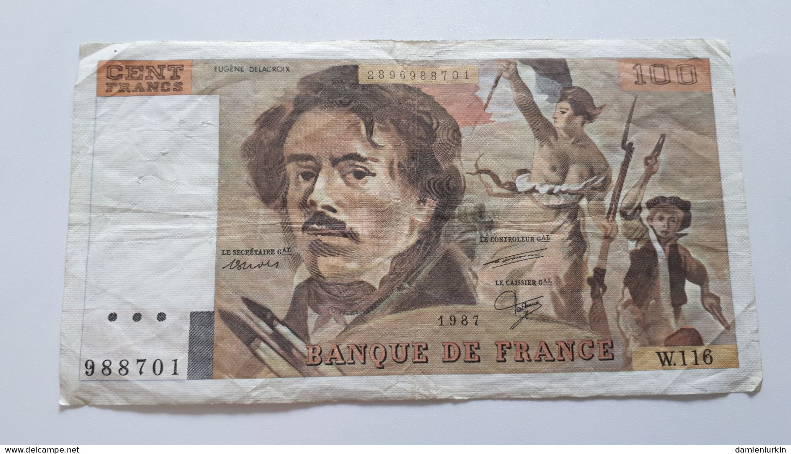 FRANCE 100 FRANCS 1987 SERIE W TROUS D'EPINGLES P-154c - 100 F 1978-1995 ''Delacroix''