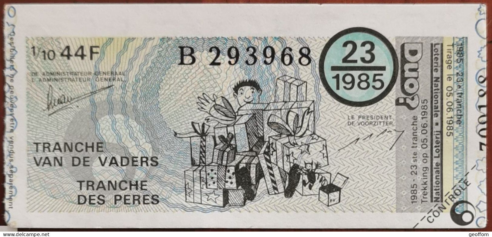 Billet De Loterie Nationale Belgique 1985 23e Tranche Des Pères - 5-6-1985 - Billetes De Lotería