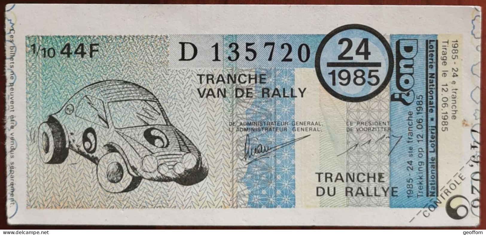 Billet De Loterie Nationale Belgique 1985 24e Tranche Du Rallye - 12-6-1985 - Billetes De Lotería