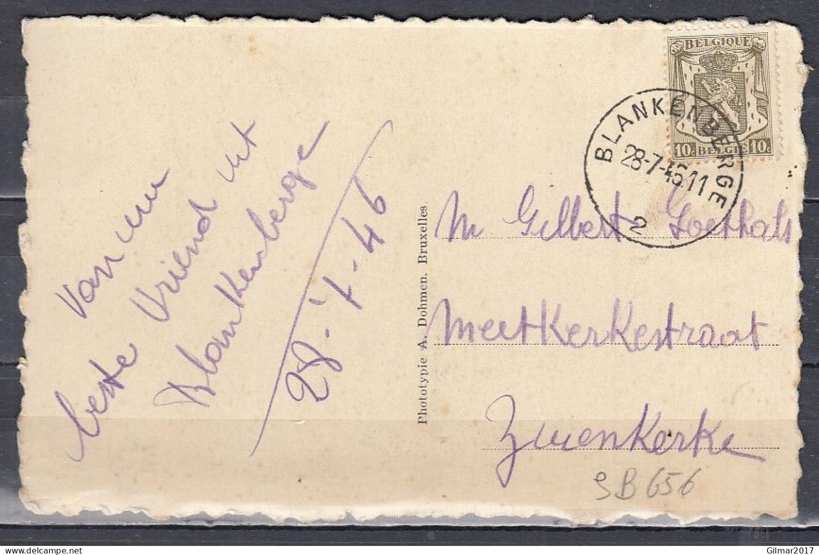 Postkaart Van Blankenberge 2 Naar Zuienkerke - 1935-1949 Klein Staatswapen