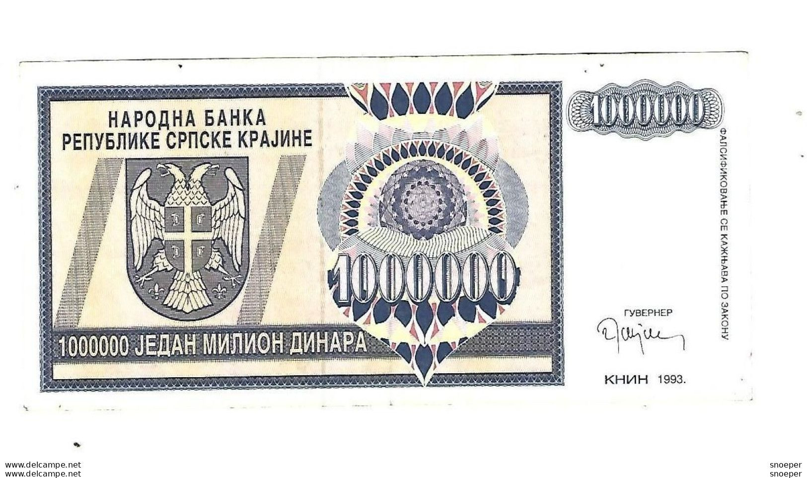 Croatia   Krajina 1.000.000 Dinara 1993  R10 - Croatie