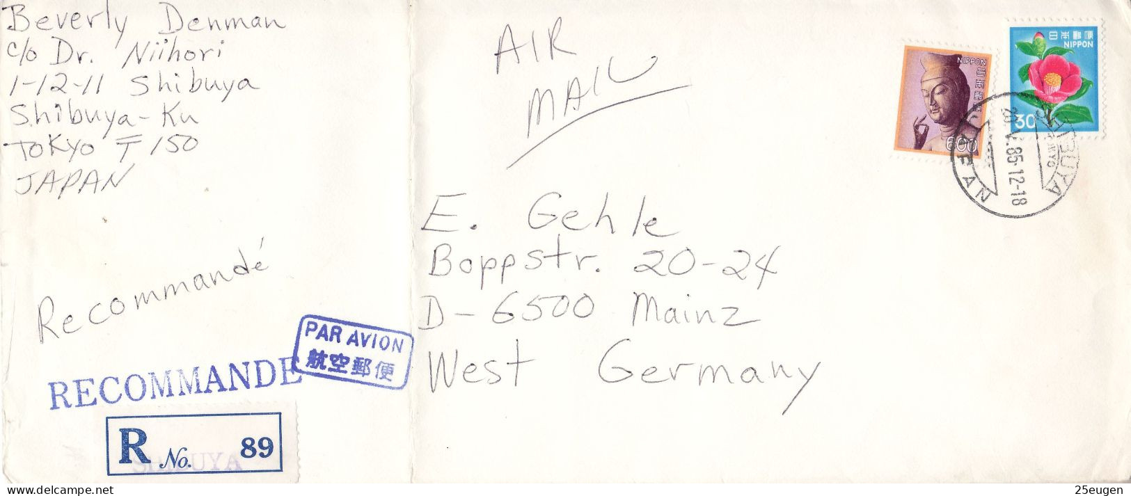 JAPAN 1985 AIRMAIL R - LETTER SENT FROM TOKYO TO MAINZ - Brieven En Documenten