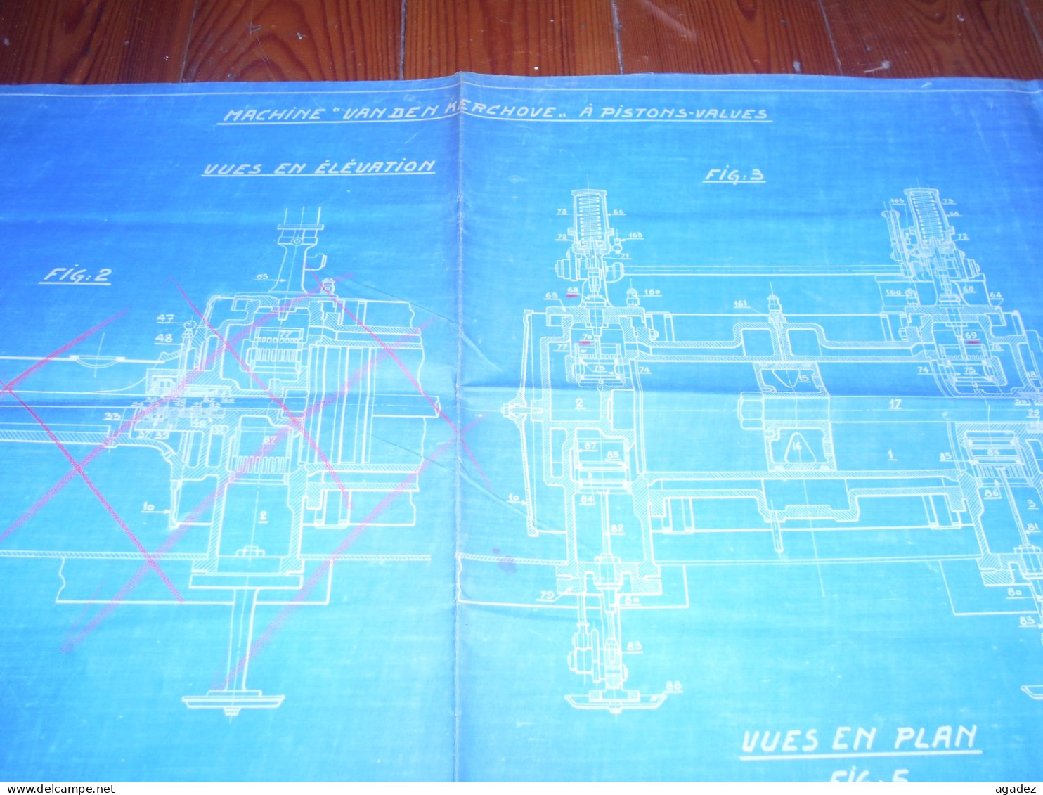 Ancien Plan Schéma Machine Van Den Kerchove à Pistons Valves Industrie Textile  Gand Gent - Vestiario & Tessile