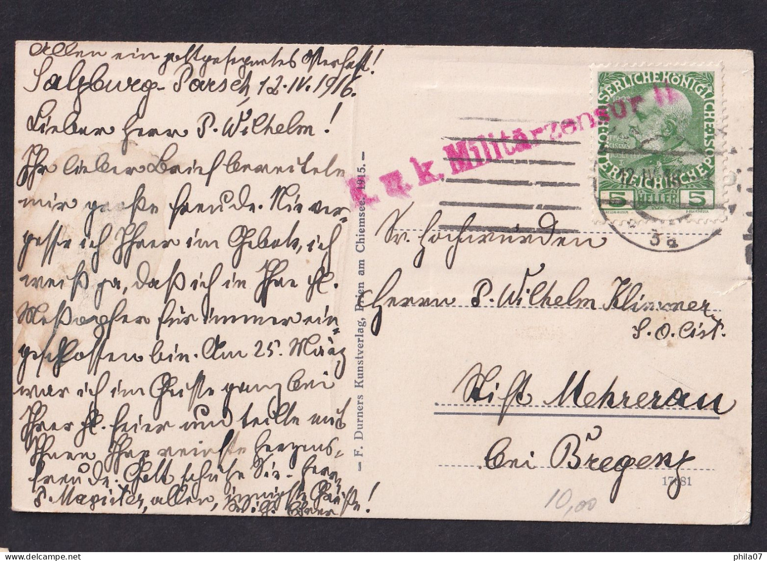 AUSTRIA - Wallfahrtsort Maria Plain Bei Salzburg / Censorship Cancel / Postcard Circulated, 2 Scans - Bergheim