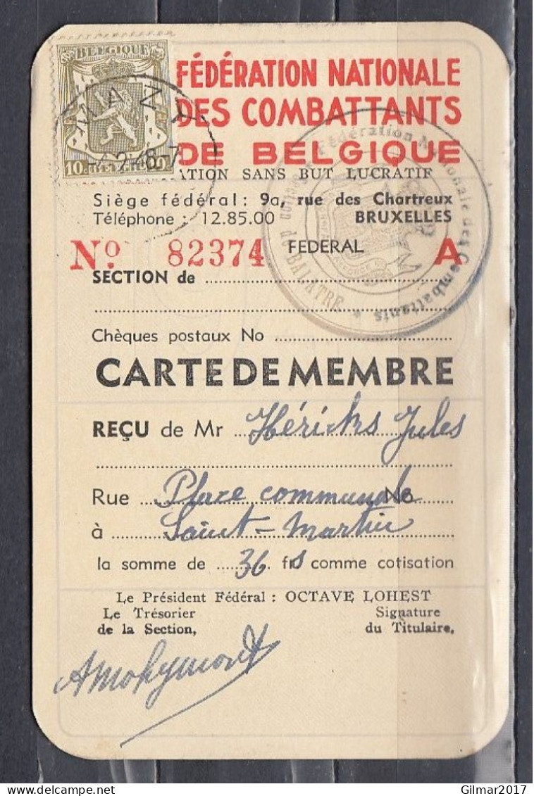 Fédération Nationale Des Combattants De Belgique Met Stempel Mazy - 1935-1949 Petit Sceau De L'Etat