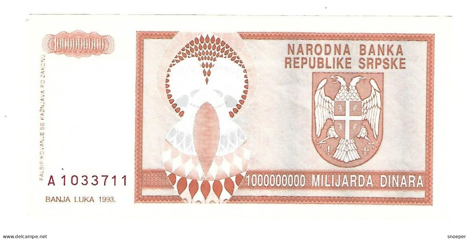*croatia   Krajina 1.000.000.000 Dinara 1993   R17  Unc - Croatie
