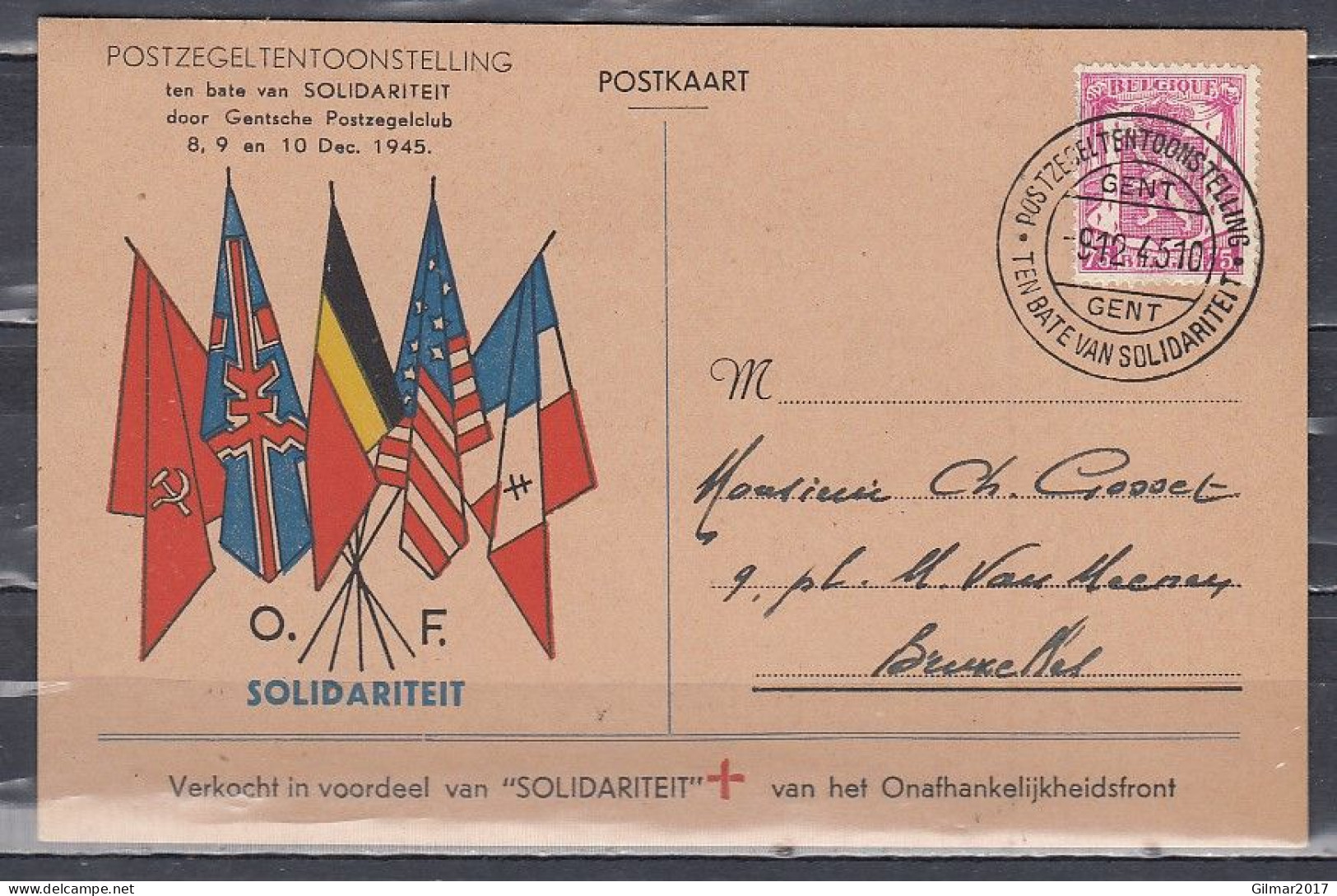 Postkaart Van Postzegeltentoonstelling Gent Naar Bruxelles - 1935-1949 Small Seal Of The State