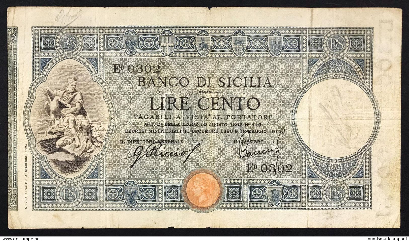 100 Lire Banco Di Sicilia 18 05 1915 Naturale Mb+ Raro Lotto 2644 - Autres & Non Classés