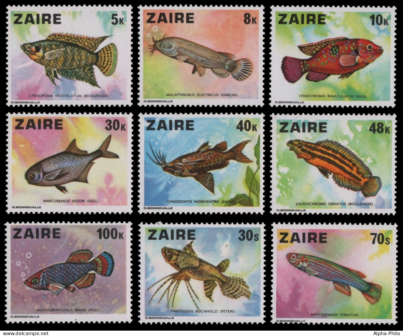 Kongo-Zaire 1978 - Mi-Nr. 548-556 ** - MNH - Fische / Fish - Ongebruikt