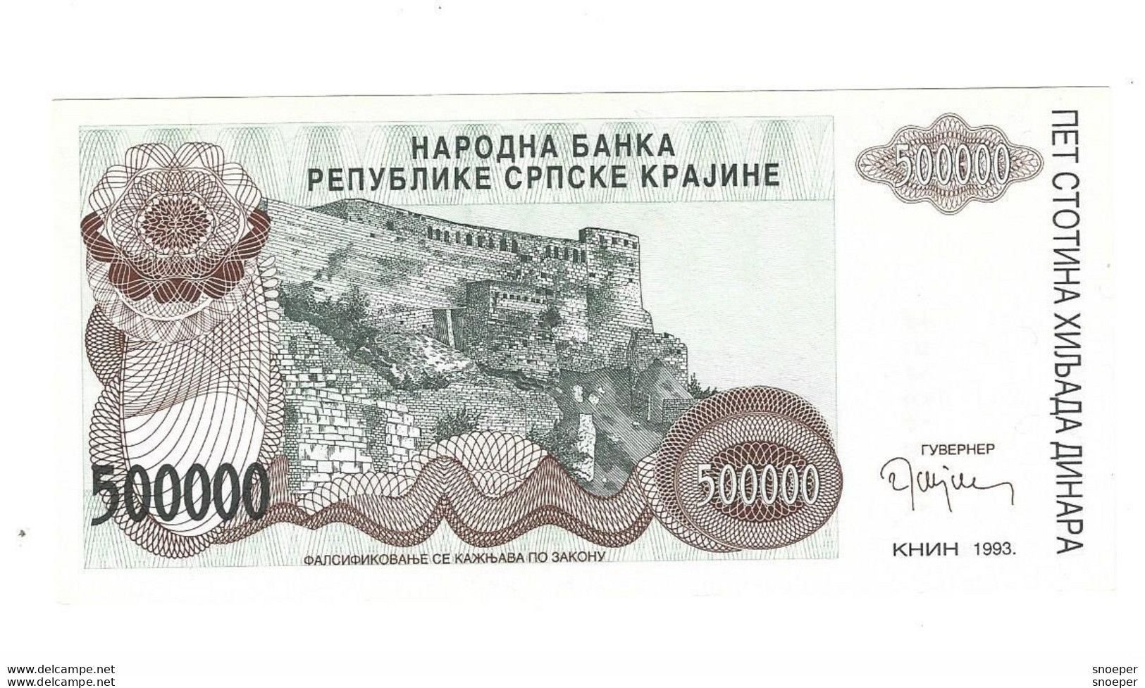 Croatia   Krajina 500000  Dinara 1993   R23   Unc - Croatie