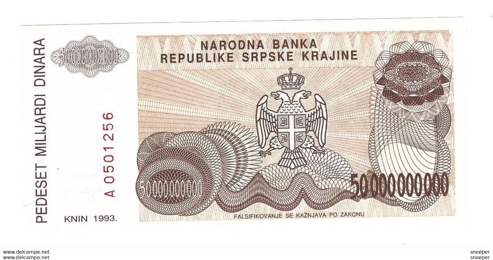 *croatia   Krajina 50 Milliard Dinara 1993   R29  Unc - Croatie
