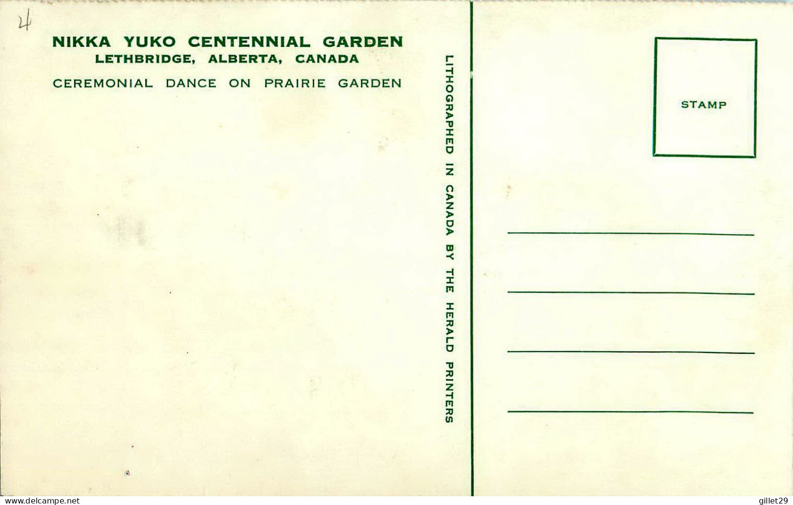 LETHBRIDGE, ALBERTA - NIKKA YUKO CENTENNIAL GARDEN, CEREMONIAL DANCE ON PRAIRIE GARDEN - THE HERALD PRINTERS - - Autres & Non Classés