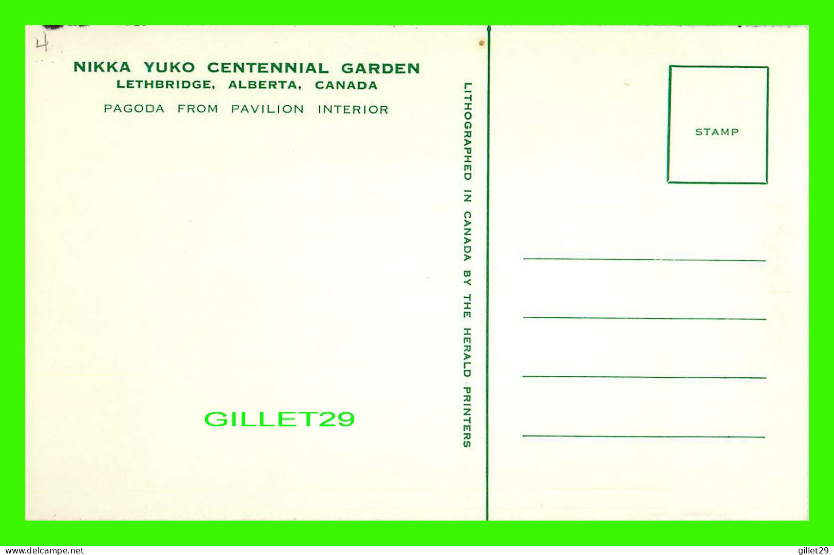 LETHBRIDGE, ALBERTA - NIKKA YUKO CENTENNIAL GARDEN, PAGODA FROM PAVILION INTERIOR - THE HERALD PRINTERS - - Other & Unclassified